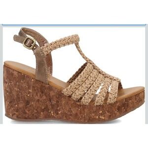 Blowfish Malibu Palermo Women's Cork Wedge Sandles Tan Crochet Strap Size 8